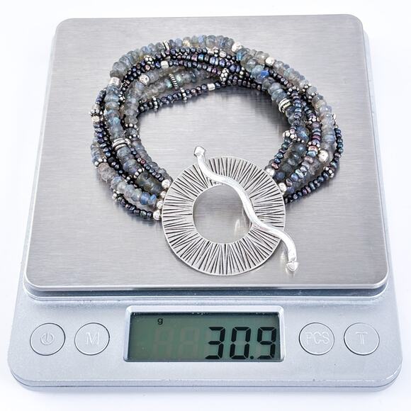 Vintage Artisan Sterling Silver 925 Labradorite Pearl Multi-Strand Bracelet 7" - Picture 8 of 8